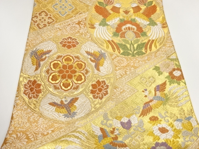  佐賀錦花鳥に菱模様織出し袋帯